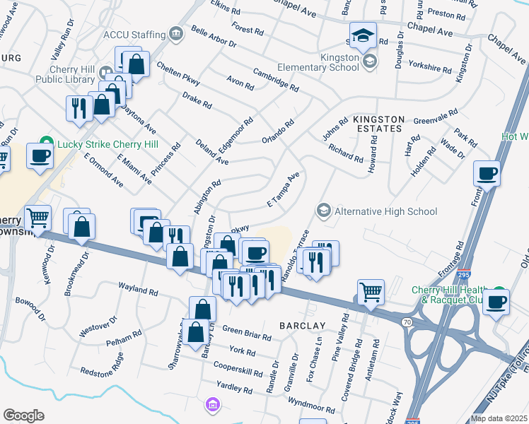 map of restaurants, bars, coffee shops, grocery stores, and more near 1009 East Tampa Avenue in Cherry Hill