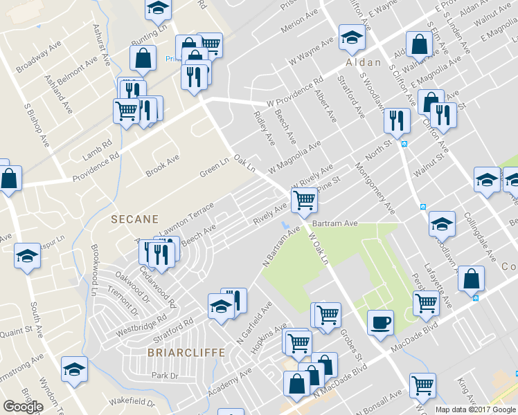 map of restaurants, bars, coffee shops, grocery stores, and more near 632 Beech Avenue in Glenolden
