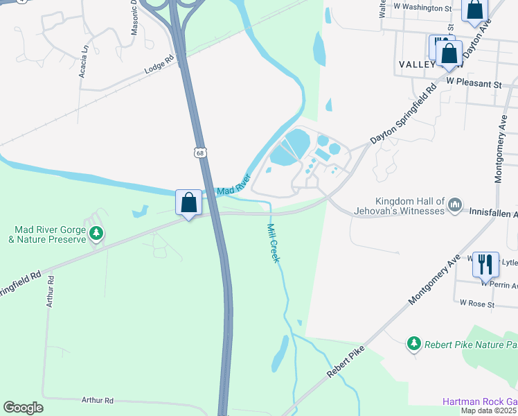 map of restaurants, bars, coffee shops, grocery stores, and more near 2284 Dayton Road in Springfield