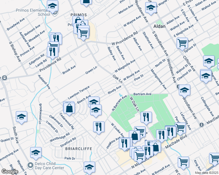map of restaurants, bars, coffee shops, grocery stores, and more near 632 Beech Avenue in Glenolden
