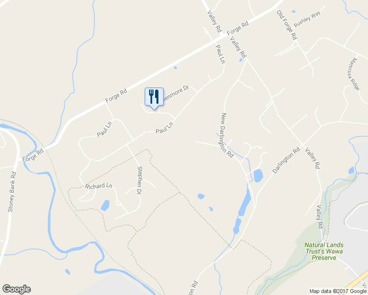 map of restaurants, bars, coffee shops, grocery stores, and more near 299 New Darlington Road in Media