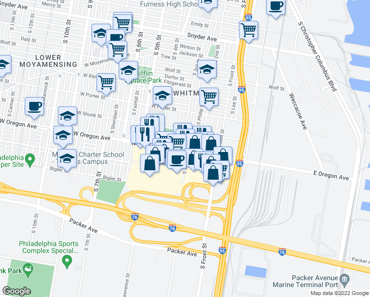 map of restaurants, bars, coffee shops, grocery stores, and more near 2637 South 3rd Street in Philadelphia