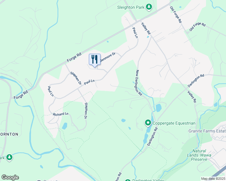 map of restaurants, bars, coffee shops, grocery stores, and more near 299 New Darlington Road in Media