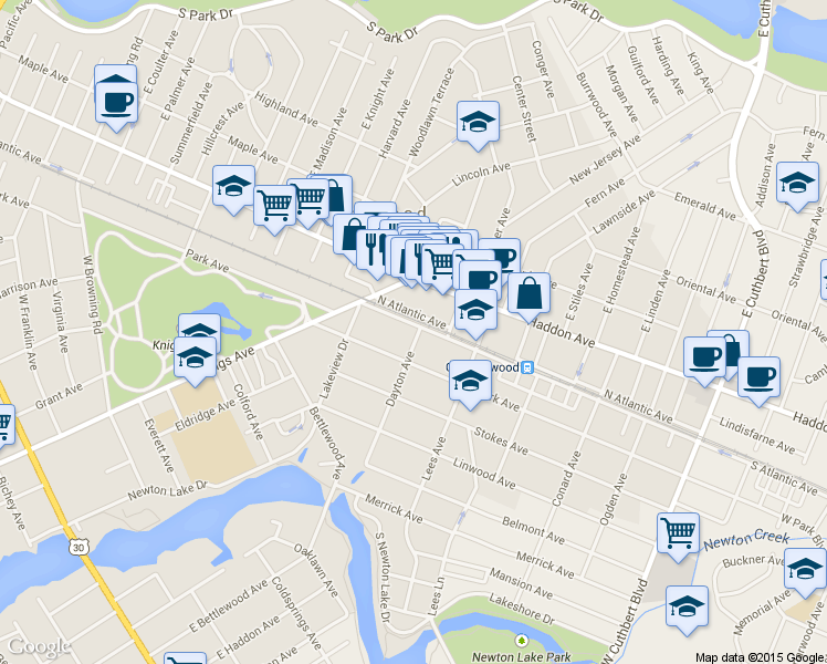 map of restaurants, bars, coffee shops, grocery stores, and more near 648 Atlantic Avenue in Collingswood