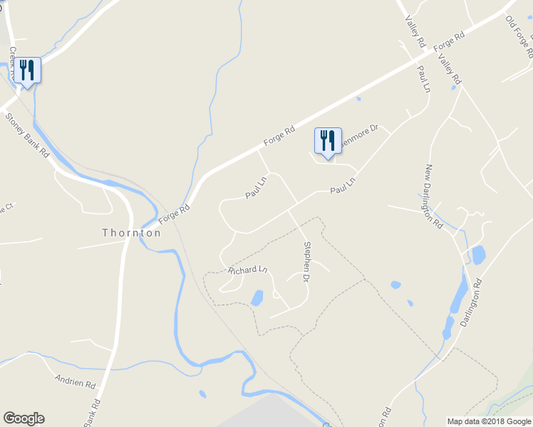 map of restaurants, bars, coffee shops, grocery stores, and more near 20 Paul Lane in Glen Mills
