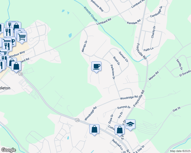 map of restaurants, bars, coffee shops, grocery stores, and more near 422 Sarah Woods Drive in Red Lion