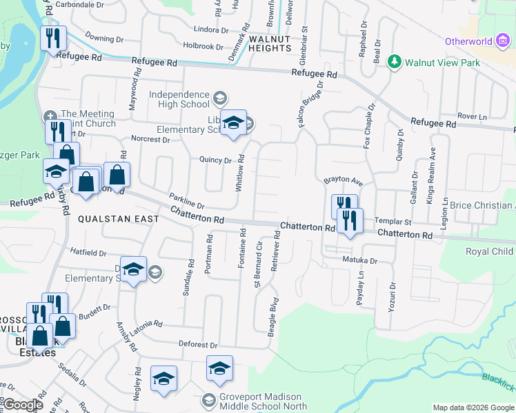 map of restaurants, bars, coffee shops, grocery stores, and more near 3080 Reynard Road in Columbus