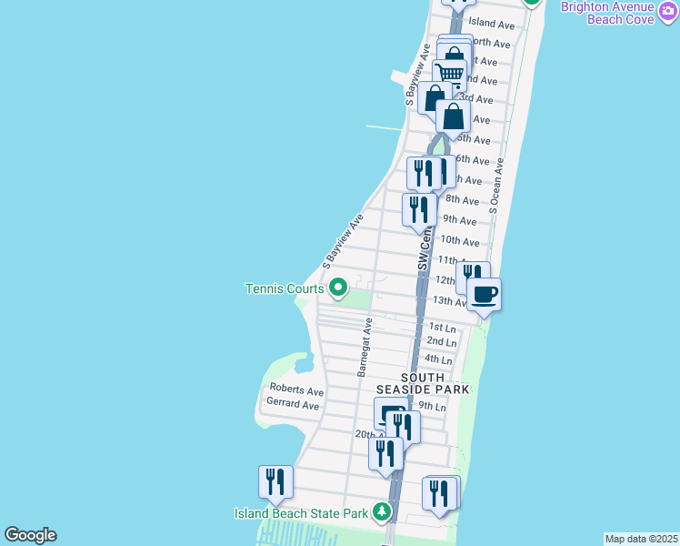 map of restaurants, bars, coffee shops, grocery stores, and more near 228 12th Avenue in Seaside Park