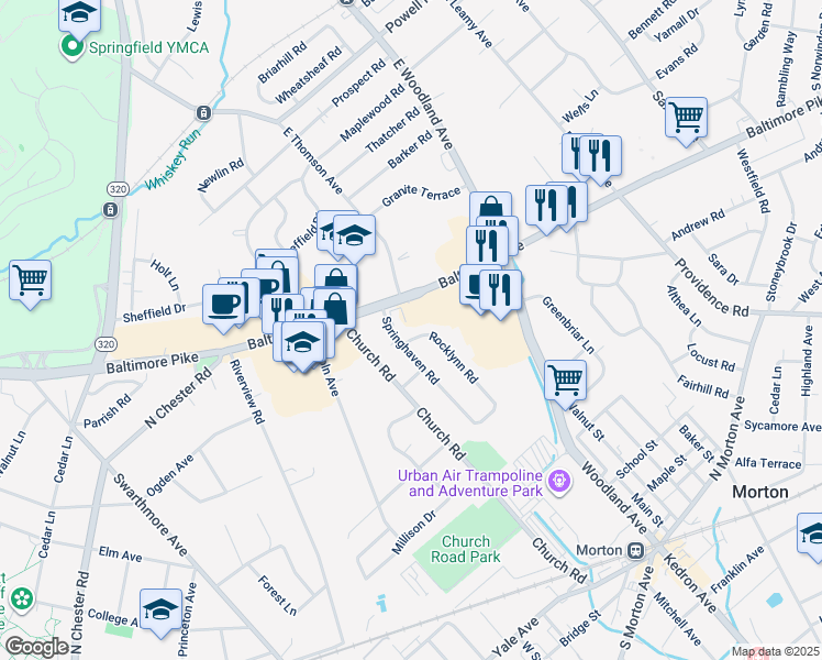 map of restaurants, bars, coffee shops, grocery stores, and more near 903 Rocklynn Road in Springfield