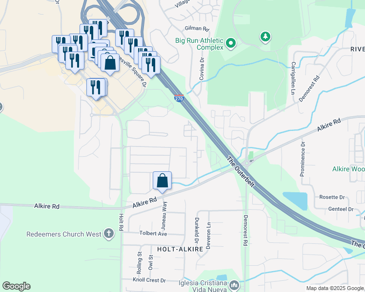 map of restaurants, bars, coffee shops, grocery stores, and more near 1841 Hidden Gate in Columbus