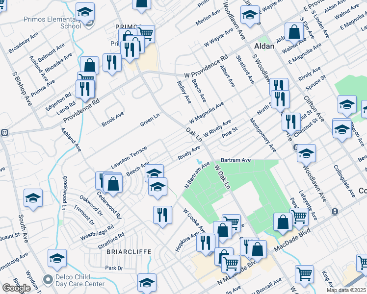 map of restaurants, bars, coffee shops, grocery stores, and more near 622 Beech Avenue in Glenolden
