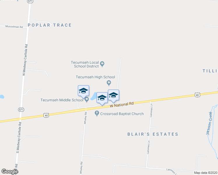 map of restaurants, bars, coffee shops, grocery stores, and more near 9830 West National Road in New Carlisle