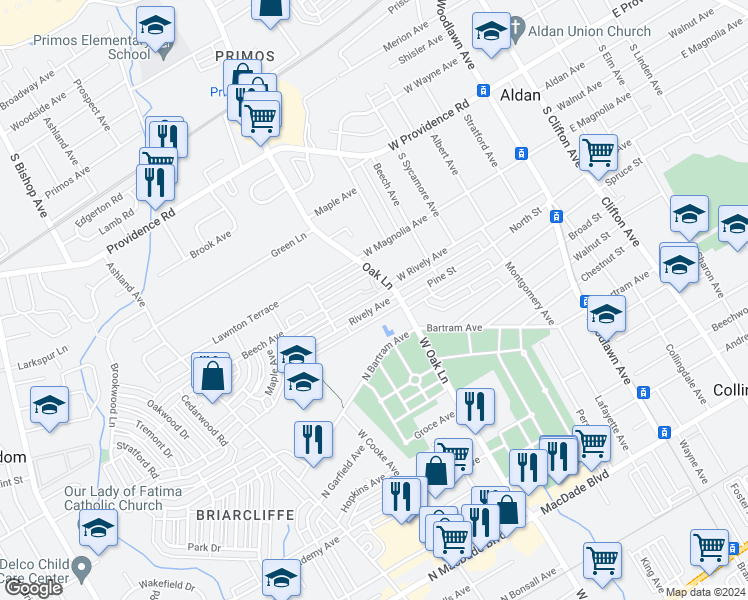 map of restaurants, bars, coffee shops, grocery stores, and more near 623 Rively Avenue in Glenolden