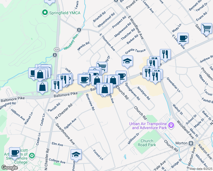 map of restaurants, bars, coffee shops, grocery stores, and more near 876 Lincoln Avenue in Springfield