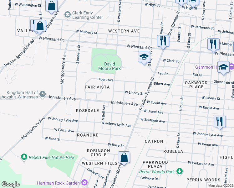 map of restaurants, bars, coffee shops, grocery stores, and more near 925 West Liberty Street in Springfield