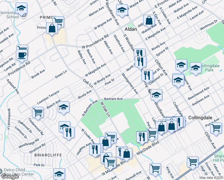 map of restaurants, bars, coffee shops, grocery stores, and more near 320 Spruce Street in Glenolden