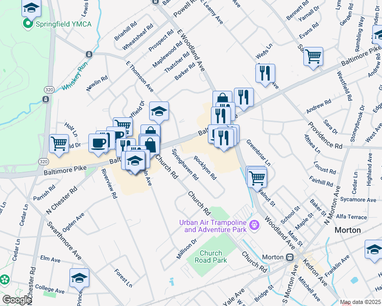 map of restaurants, bars, coffee shops, grocery stores, and more near 919 Rocklynn Road in Springfield