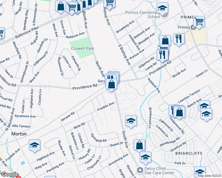 map of restaurants, bars, coffee shops, grocery stores, and more near 616 South Avenue in Clifton Heights