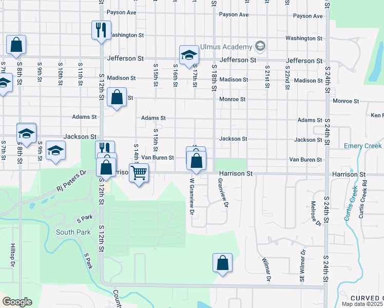map of restaurants, bars, coffee shops, grocery stores, and more near 1322 South 17th Street in Quincy