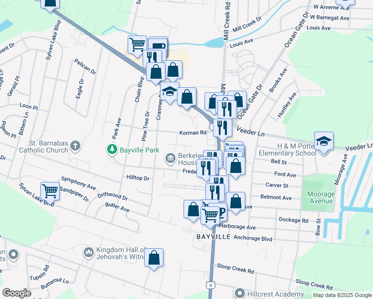 map of restaurants, bars, coffee shops, grocery stores, and more near 15 Esplanade Way in Berkeley Township