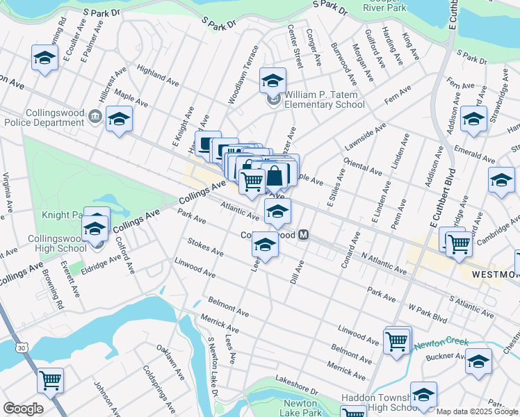 map of restaurants, bars, coffee shops, grocery stores, and more near 24 Irvin Ave in Collingswood