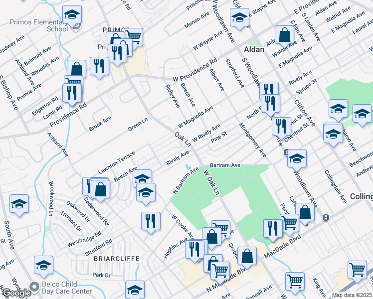 map of restaurants, bars, coffee shops, grocery stores, and more near 607 Rively Avenue in Glenolden