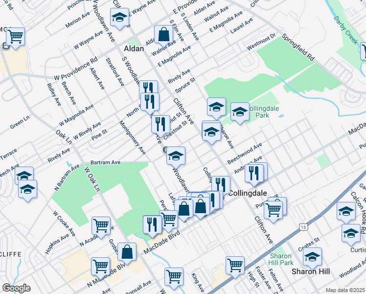 map of restaurants, bars, coffee shops, grocery stores, and more near 914 Bartram Avenue in Collingdale