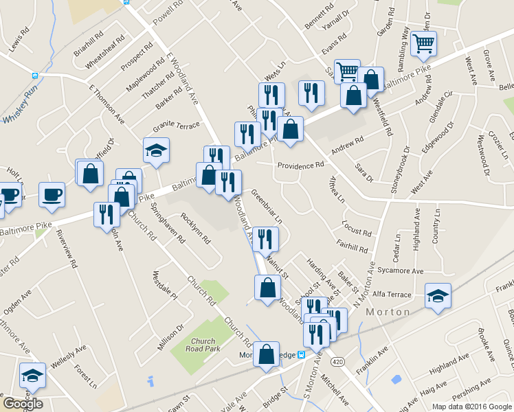 map of restaurants, bars, coffee shops, grocery stores, and more near 932 Greenbriar Lane in Springfield