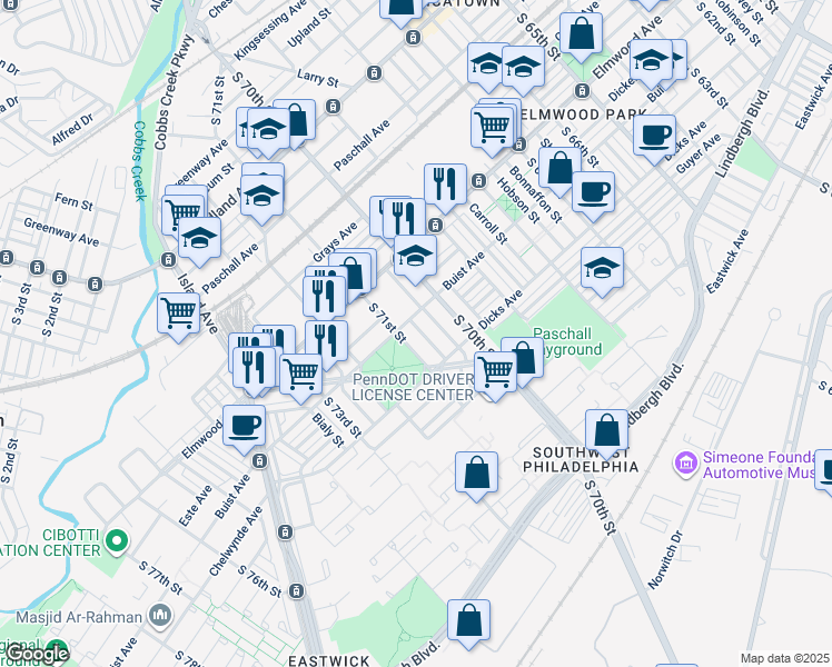 map of restaurants, bars, coffee shops, grocery stores, and more near 2612 Muhlfeld Street in Philadelphia