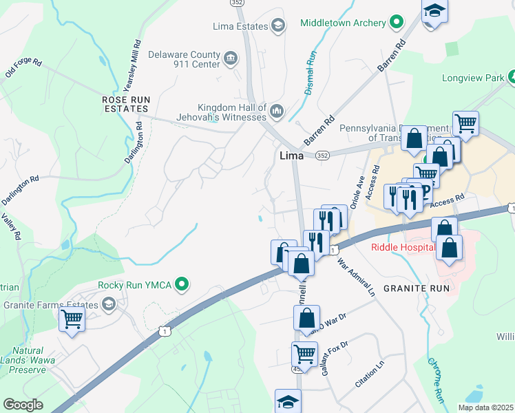map of restaurants, bars, coffee shops, grocery stores, and more near 83 Talbot Court in Media