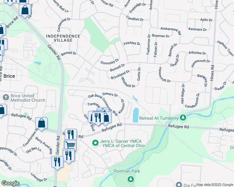 map of restaurants, bars, coffee shops, grocery stores, and more near 6850 Kinston Drive in Canal Winchester
