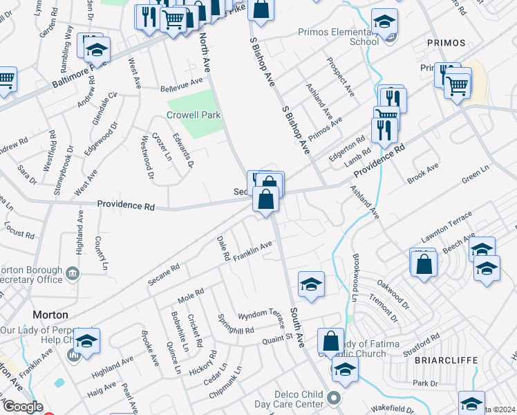 map of restaurants, bars, coffee shops, grocery stores, and more near 606 South Avenue in Delaware County