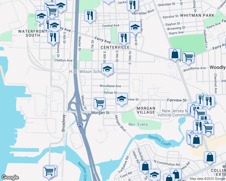map of restaurants, bars, coffee shops, grocery stores, and more near 839 Sylvan Street in Camden