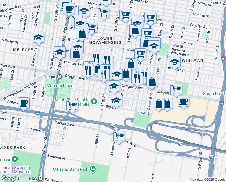 map of restaurants, bars, coffee shops, grocery stores, and more near 2746 South 9th Street in Philadelphia