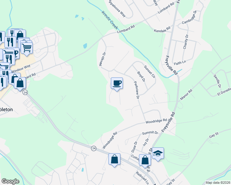 map of restaurants, bars, coffee shops, grocery stores, and more near 418 Sarah Woods Drive in Red Lion