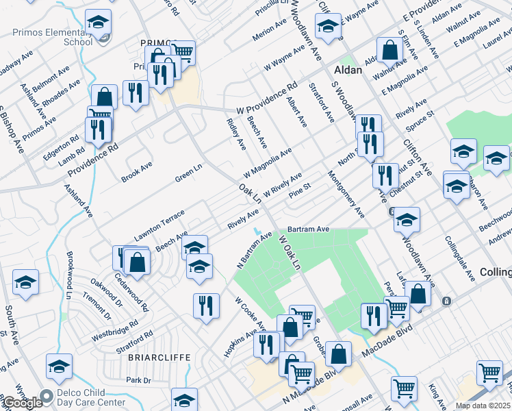 map of restaurants, bars, coffee shops, grocery stores, and more near 607 Rively Avenue in Glenolden