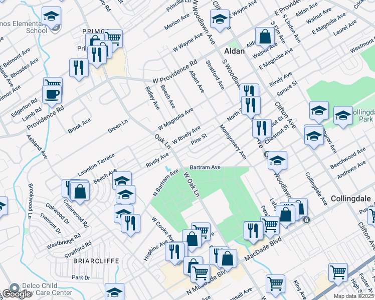 map of restaurants, bars, coffee shops, grocery stores, and more near 400 Pine Street in Glenolden