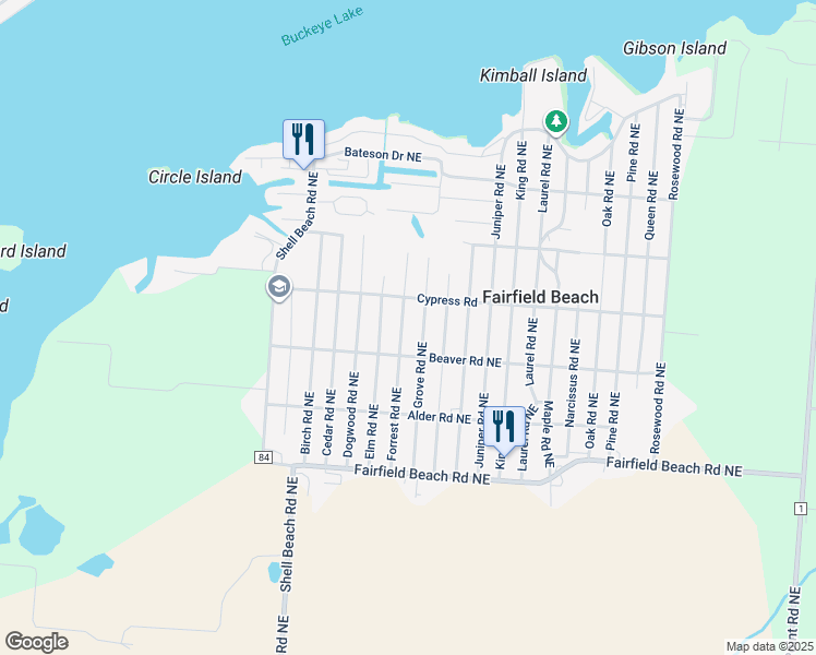 map of restaurants, bars, coffee shops, grocery stores, and more near 13298 Forrest Road Northeast in Thornville