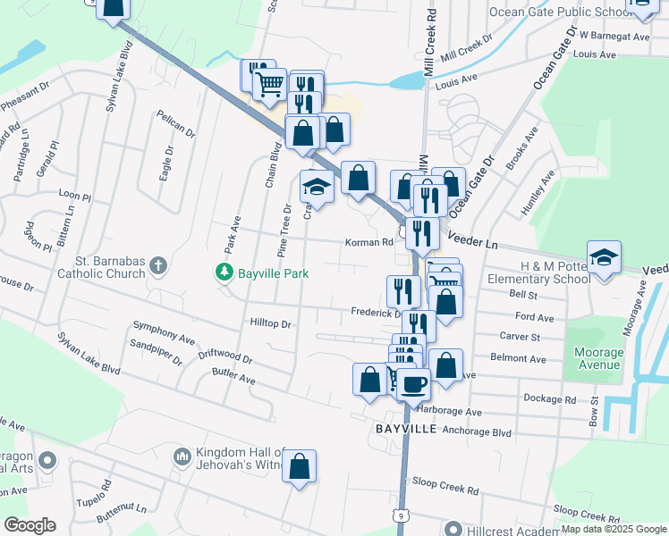 map of restaurants, bars, coffee shops, grocery stores, and more near 9 Esplanade Way in Berkeley Township