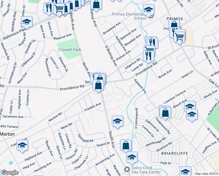map of restaurants, bars, coffee shops, grocery stores, and more near in Delaware County
