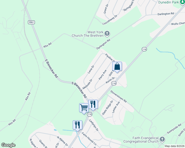 map of restaurants, bars, coffee shops, grocery stores, and more near 214 Melinda Drive in York