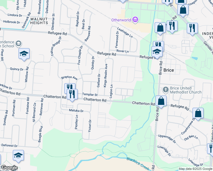 map of restaurants, bars, coffee shops, grocery stores, and more near 3188 Kings Realm Avenue in Columbus