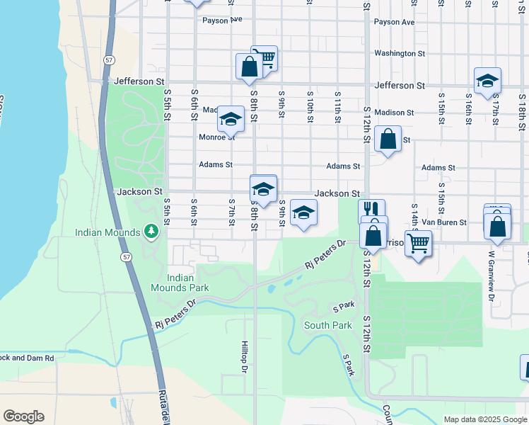 map of restaurants, bars, coffee shops, grocery stores, and more near 1327 S 8th St in Quincy
