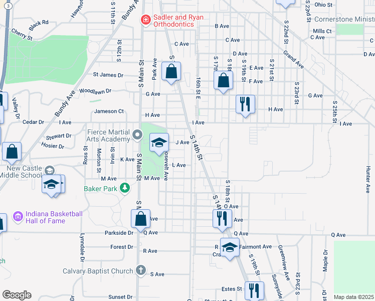map of restaurants, bars, coffee shops, grocery stores, and more near 1713 Cherrywood Ave in New Castle