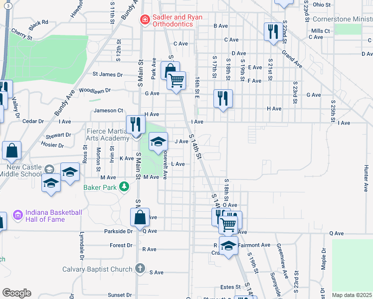 map of restaurants, bars, coffee shops, grocery stores, and more near 1713 Cherrywood Avenue in New Castle