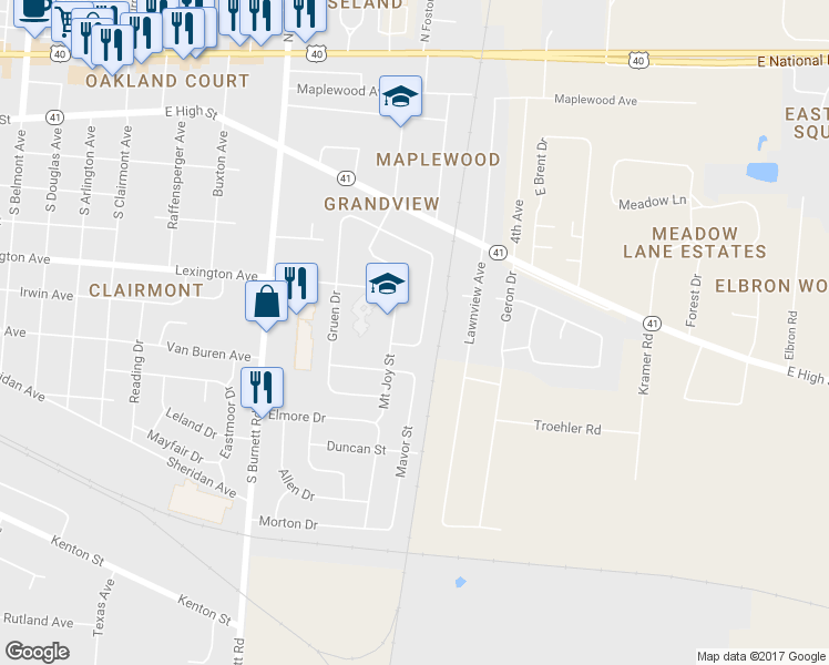 map of restaurants, bars, coffee shops, grocery stores, and more near 501 Reames Avenue in Springfield