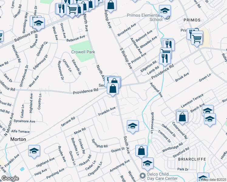 map of restaurants, bars, coffee shops, grocery stores, and more near 606 South Avenue in Delaware County