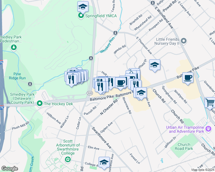 map of restaurants, bars, coffee shops, grocery stores, and more near 807 Sheffield Drive in Springfield