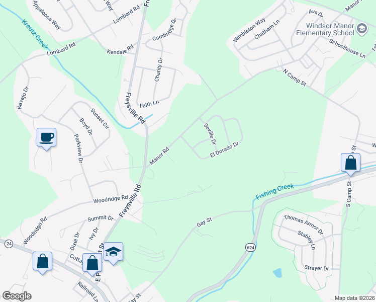 map of restaurants, bars, coffee shops, grocery stores, and more near 506 El Dorado Dr in Red Lion
