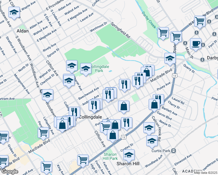 map of restaurants, bars, coffee shops, grocery stores, and more near 302 Jackson Avenue in Collingdale